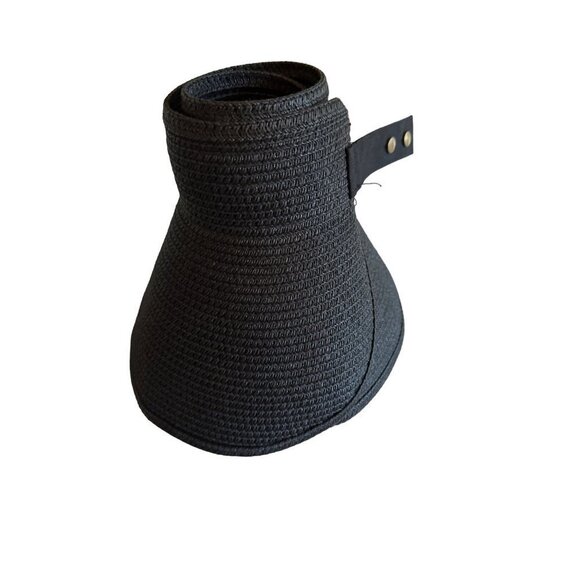 Shade & Shore Black Woven Open Top Sun Hat Snap Adjustment - Picture 7 of 7
